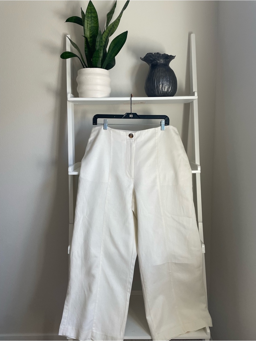 Ann Taylor Wide-Leg Cream Rayon- Linen Pants